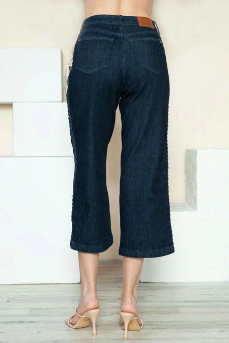 Judy Blue Full Size Side Seam Braid Detail Crop Wide Leg Jeans - Sleekdenim.com