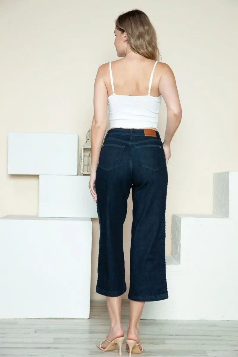 Judy Blue Full Size Side Seam Braid Detail Crop Wide Leg Jeans - Sleekdenim.com