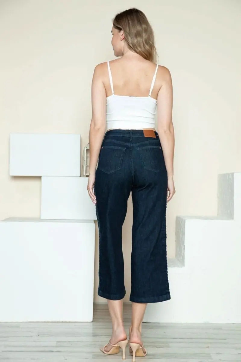 Judy Blue Full Size Side Seam Braid Detail Crop Wide Leg Jeans - Sleekdenim.com