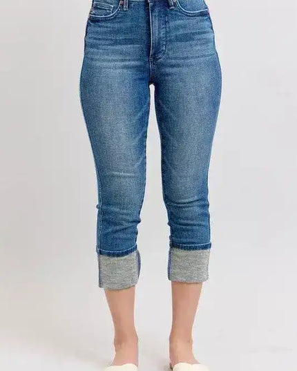 Judy Blue Full Size Skinny Cuff Capris Jeans with Pockets - Sleekdenim.com