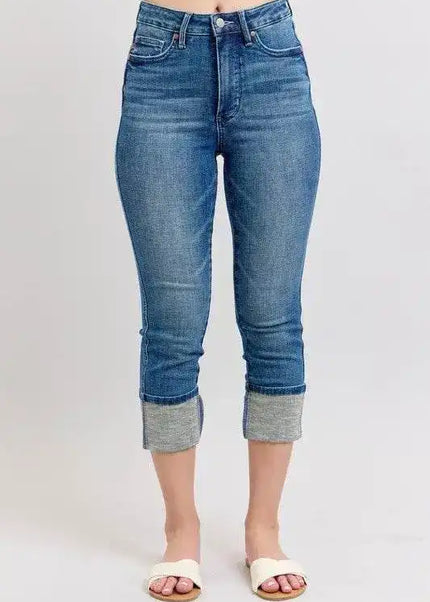 Judy Blue Full Size Skinny Cuff Capris Jeans with Pockets - Sleekdenim.com