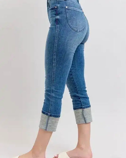 Judy Blue Full Size Skinny Cuff Capris Jeans with Pockets - Sleekdenim.com