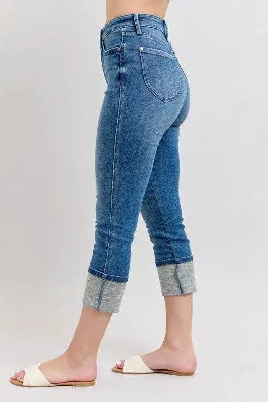 Judy Blue Full Size Skinny Cuff Capris Jeans with Pockets - Sleekdenim.com