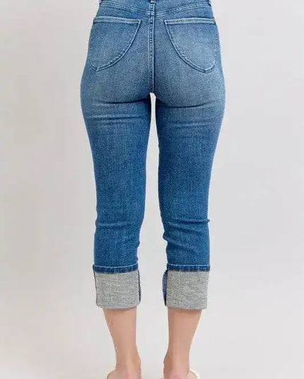 Judy Blue Full Size Skinny Cuff Capris Jeans with Pockets - Sleekdenim.com