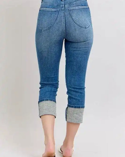 Judy Blue Full Size Skinny Cuff Capris Jeans with Pockets - Sleekdenim.com