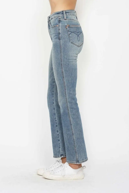 Judy Blue Full Size Tummy Control Back Embroidered Pocketed Bootcut Jeans Plus Size - Sleekdenim.com