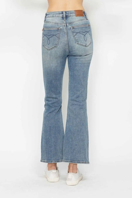 Judy Blue Full Size Tummy Control Back Embroidered Pocketed Bootcut Jeans Plus Size - Sleekdenim.com