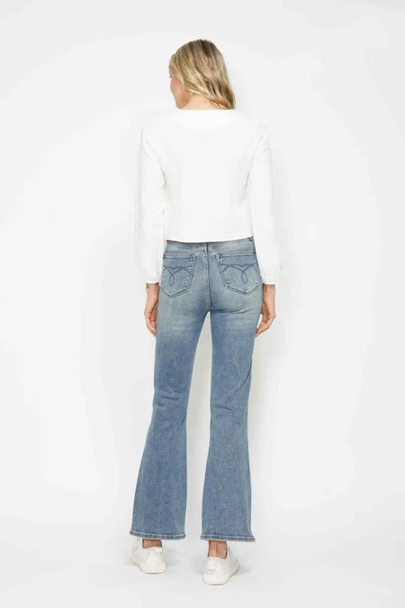 Judy Blue Full Size Tummy Control Back Embroidered Pocketed Bootcut Jeans Plus Size - Sleekdenim.com