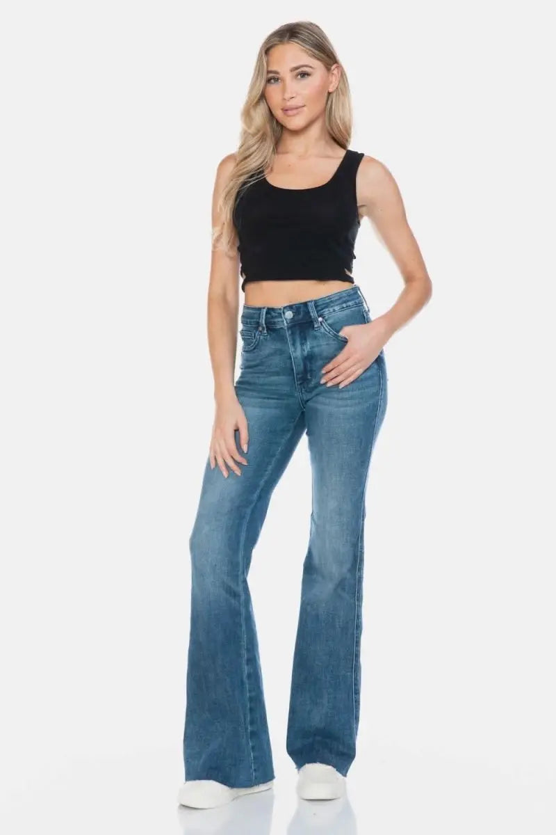 Judy Blue Full Size Tummy Control Cut Hem Flare Jeans - Sleekdenim.com