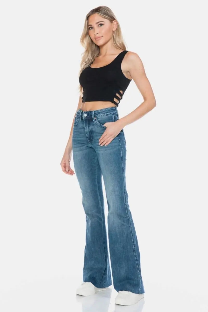 Judy Blue Full Size Tummy Control Cut Hem Flare Jeans - Sleekdenim.com