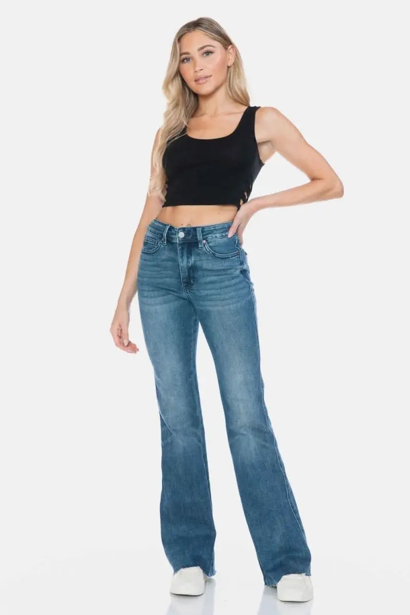 Judy Blue Full Size Tummy Control Cut Hem Flare Jeans - Sleekdenim.com