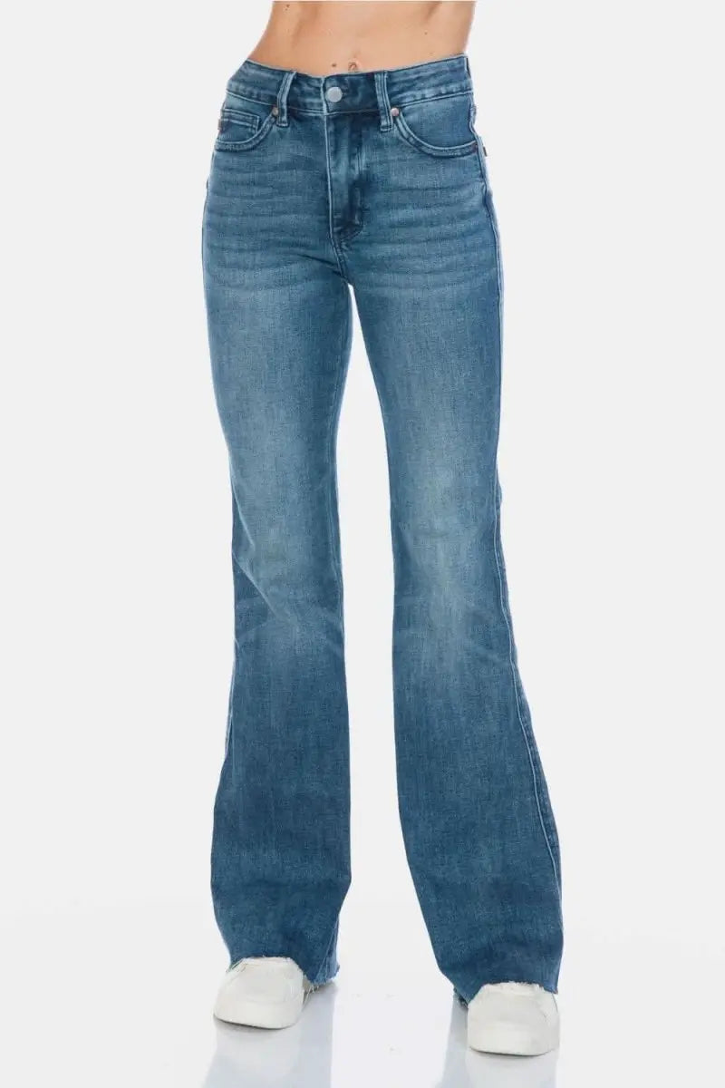 Judy Blue Full Size Tummy Control Cut Hem Flare Jeans - Sleekdenim.com