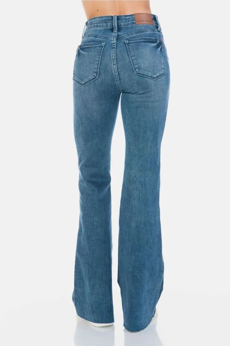 Judy Blue Full Size Tummy Control Cut Hem Flare Jeans - Sleekdenim.com