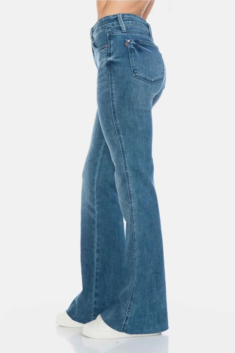 Judy Blue Full Size Tummy Control Cut Hem Flare Jeans - Sleekdenim.com