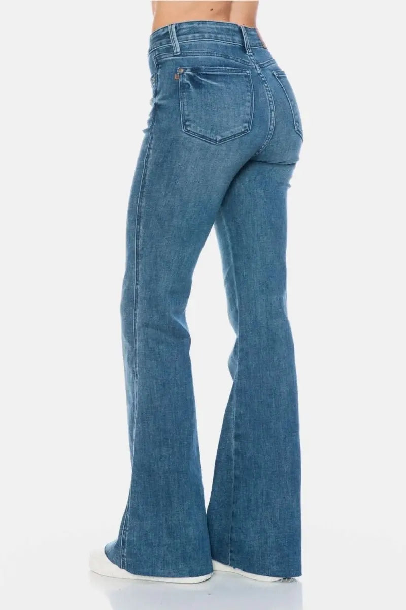 Judy Blue Full Size Tummy Control Cut Hem Flare Jeans - Sleekdenim.com