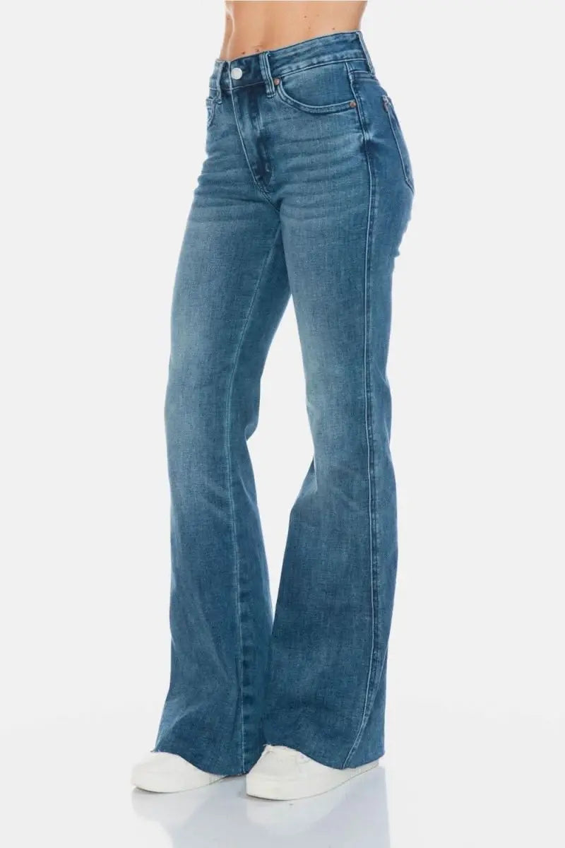 Judy Blue Full Size Tummy Control Cut Hem Flare Jeans - Sleekdenim.com