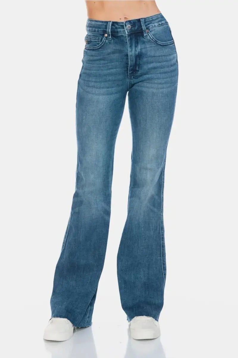 Judy Blue Full Size Tummy Control Cut Hem Flare Jeans - Sleekdenim.com