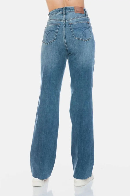 Judy Blue Full Size Tummy Control Cut Raw Hem Straight Jeans - Sleekdenim.com