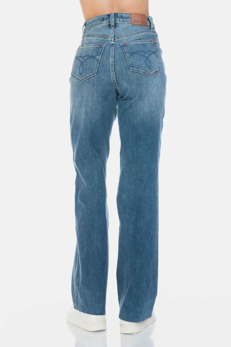 Judy Blue Full Size Tummy Control Cut Raw Hem Straight Jeans - Sleekdenim.com