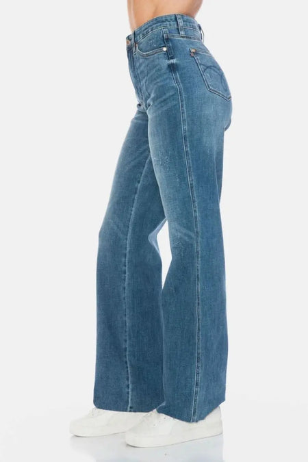 Judy Blue Full Size Tummy Control Cut Raw Hem Straight Jeans - Sleekdenim.com