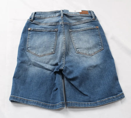 Judy Blue Full Size Tummy Control Double Button Bermuda Denim Shorts - Sleekdenim.com