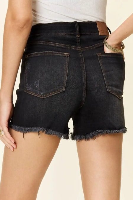 Judy Blue Full Size Tummy Control Fray Hem Shorts - Sleekdenim.com