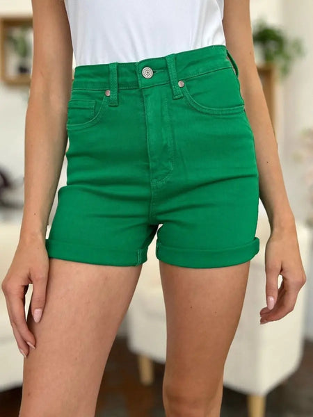 Judy Blue Full Size Tummy Control Garment Dyed Denim Shorts - Sleekdenim.com