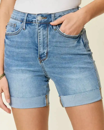 Judy Blue Full Size Tummy Control High Waist Denim Shorts - Sleekdenim.com
