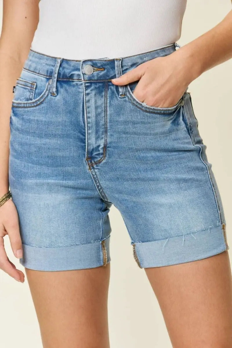 Judy Blue Full Size Tummy Control High Waist Denim Shorts - Sleekdenim.com