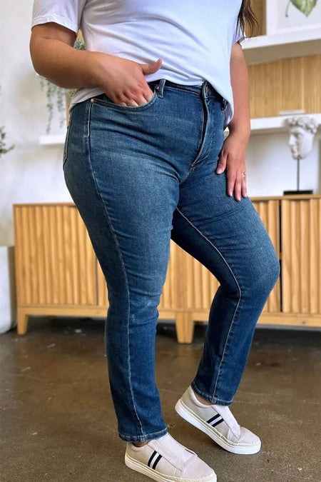 Judy Blue Full Size Tummy Control High Waist Slim Jeans - Sleekdenim.com