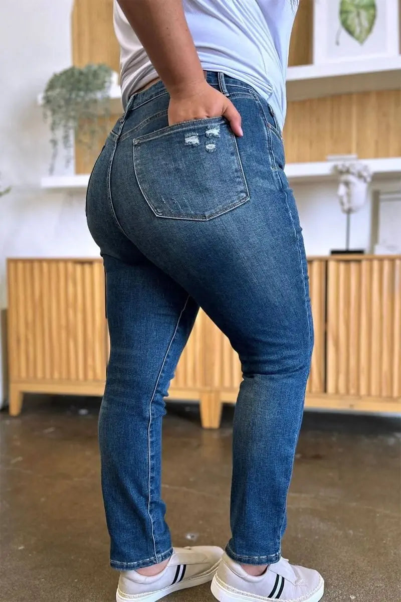 Judy Blue Full Size Tummy Control High Waist Slim Jeans - Sleekdenim.com