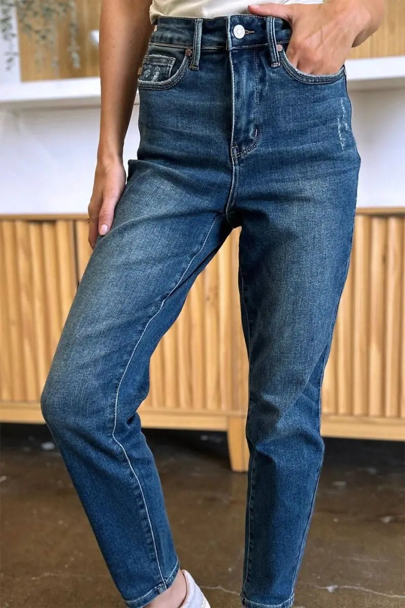 Judy Blue Full Size Tummy Control High Waist Slim Jeans - Sleekdenim.com