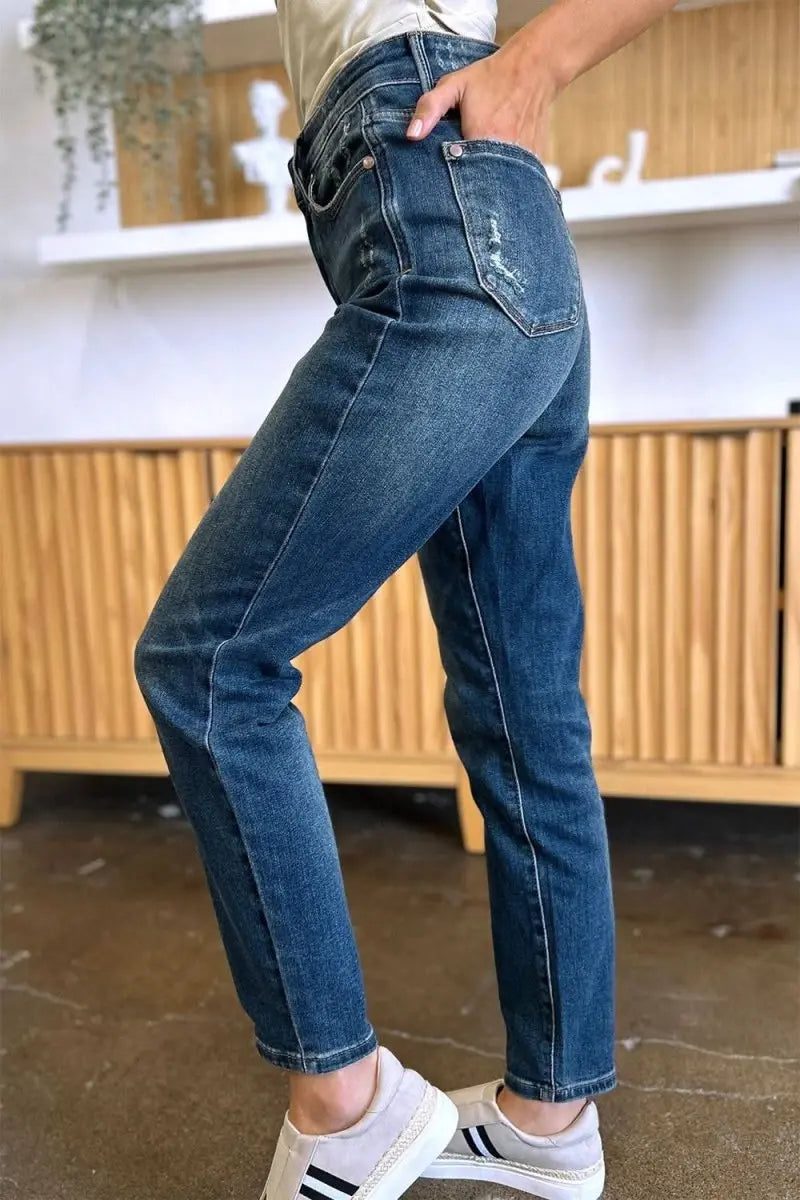 Judy Blue Full Size Tummy Control High Waist Slim Jeans - Sleekdenim.com