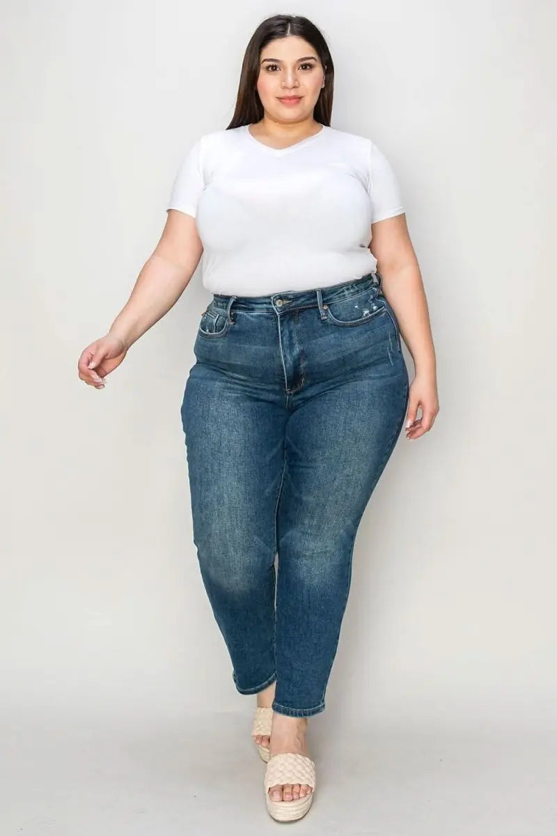 Judy Blue Full Size Tummy Control High Waist Slim Jeans - Sleekdenim.com