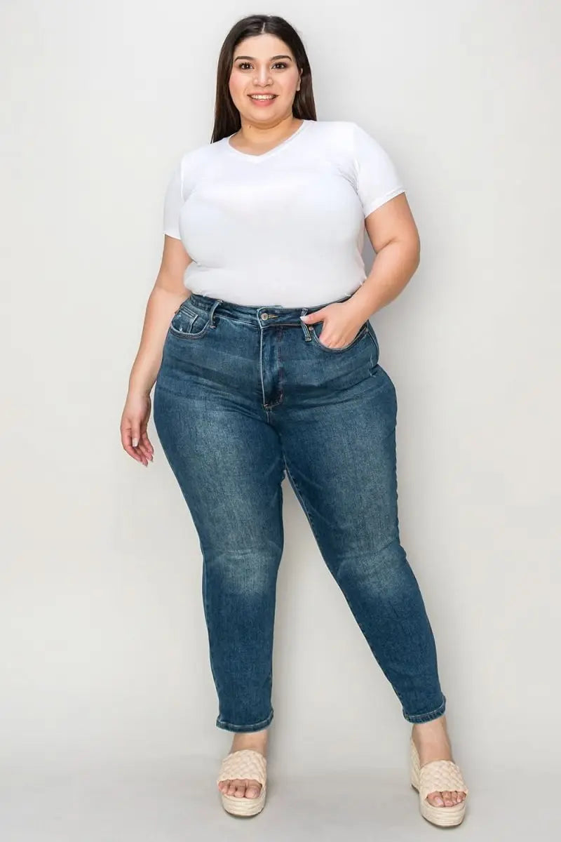 Judy Blue Full Size Tummy Control High Waist Slim Jeans - Sleekdenim.com