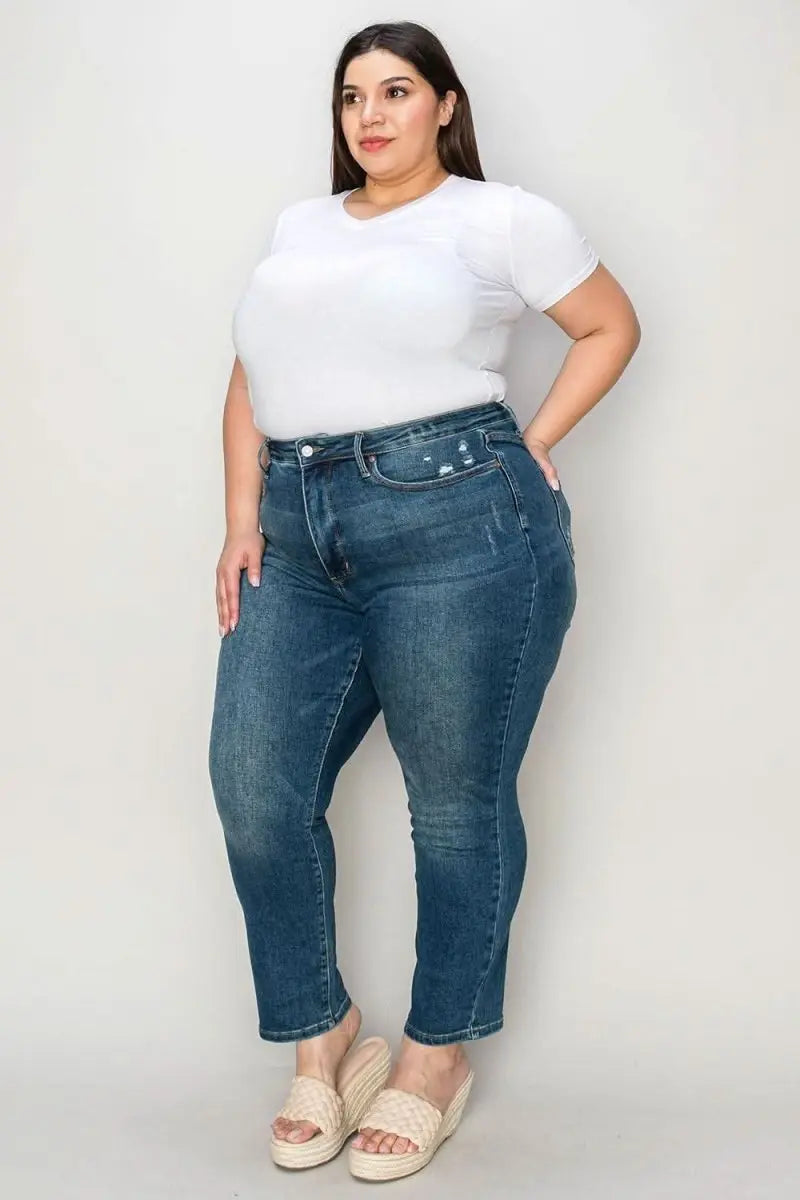 Judy Blue Full Size Tummy Control High Waist Slim Jeans - Sleekdenim.com