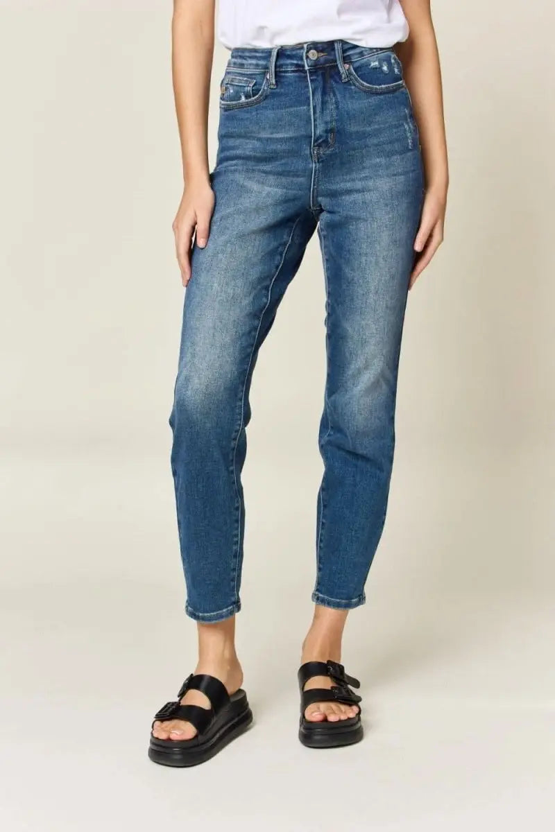 Judy Blue Full Size Tummy Control High Waist Slim Jeans - Sleekdenim.com