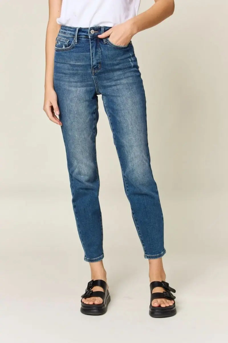 Judy Blue Full Size Tummy Control High Waist Slim Jeans - Sleekdenim.com