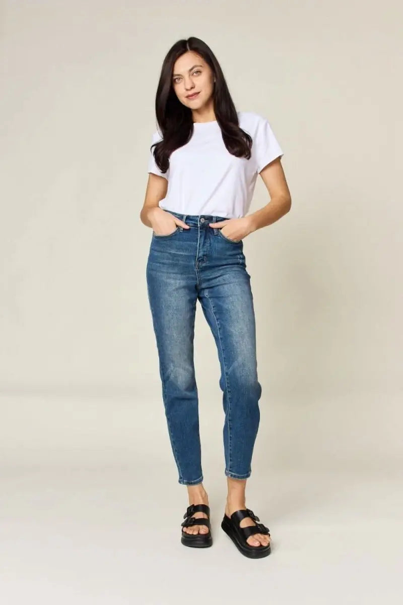 Judy Blue Full Size Tummy Control High Waist Slim Jeans - Sleekdenim.com