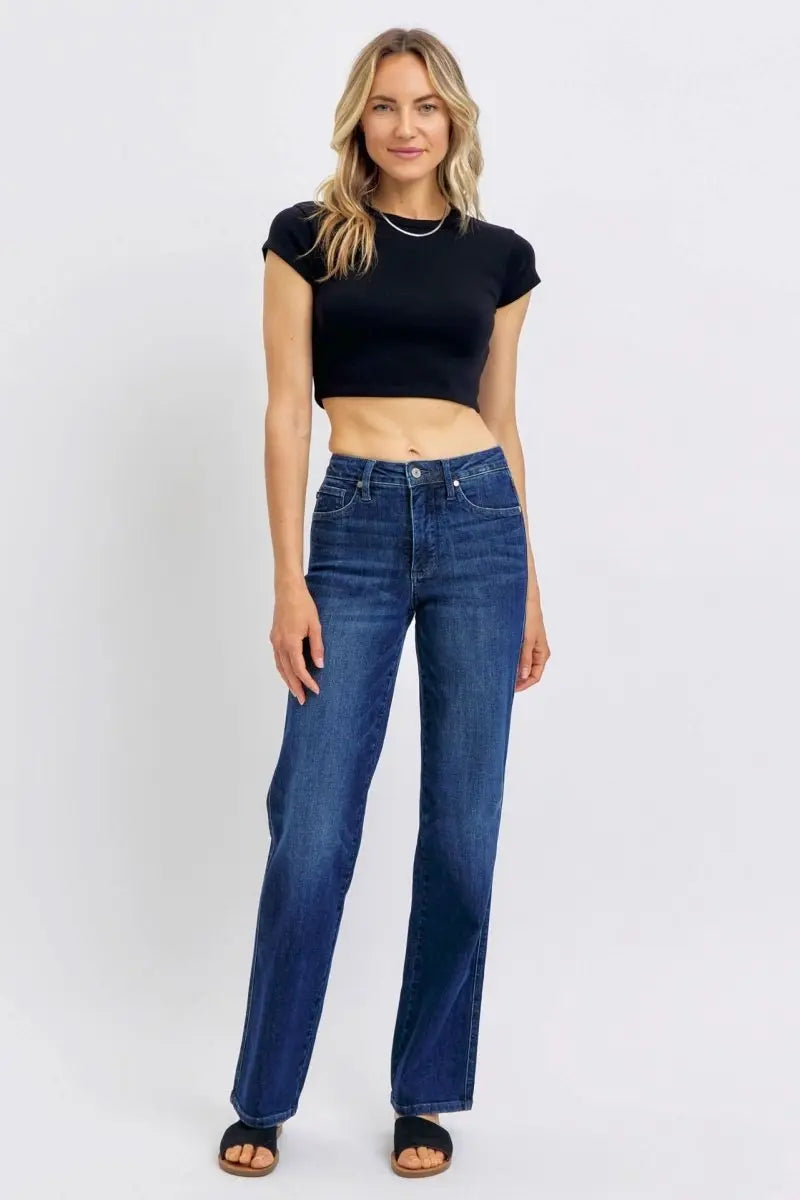 Judy Blue Full Size Tummy Control Straight Jeans Plus Size - Sleekdenim.com