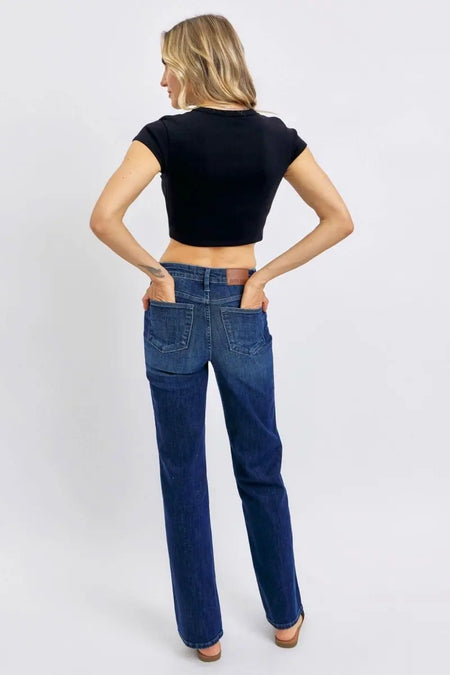 Judy Blue Full Size Tummy Control Straight Jeans Plus Size - Sleekdenim.com