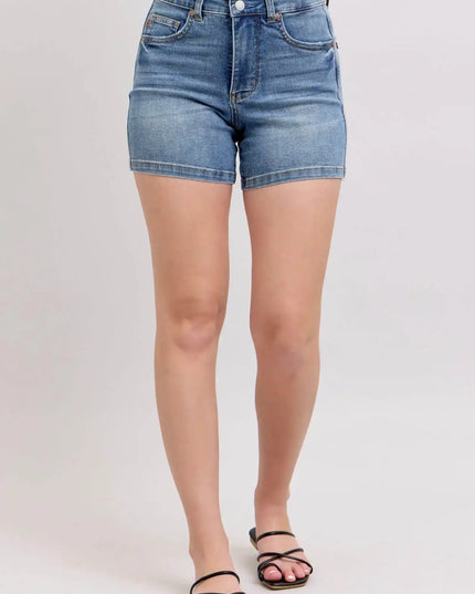 Judy Blue High Rise Tummy Control Denim Shorts 150337 - Sleekdenim.com
