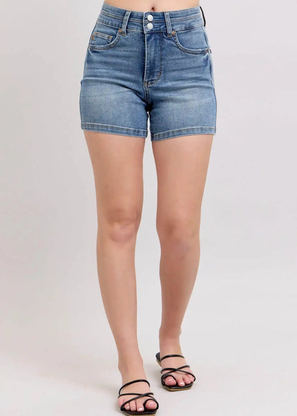 Judy Blue High Rise Tummy Control Denim Shorts 150337 - Sleekdenim.com