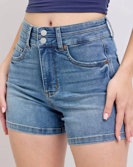 Judy Blue High Rise Tummy Control Denim Shorts 150337 - Sleekdenim.com