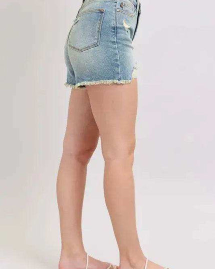 Judy Blue High Rise Washed Fly Stitch Detail Denim Shorts 150323 - Sleekdenim.com