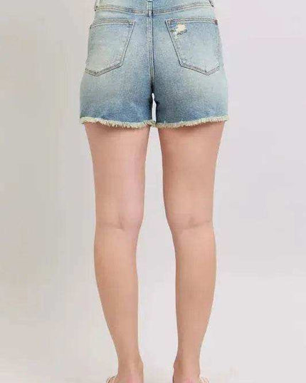 Judy Blue High Rise Washed Fly Stitch Detail Denim Shorts 150323 - Sleekdenim.com