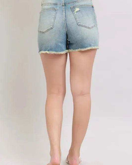 Judy Blue High Rise Washed Fly Stitch Detail Denim Shorts 150323 - Sleekdenim.com