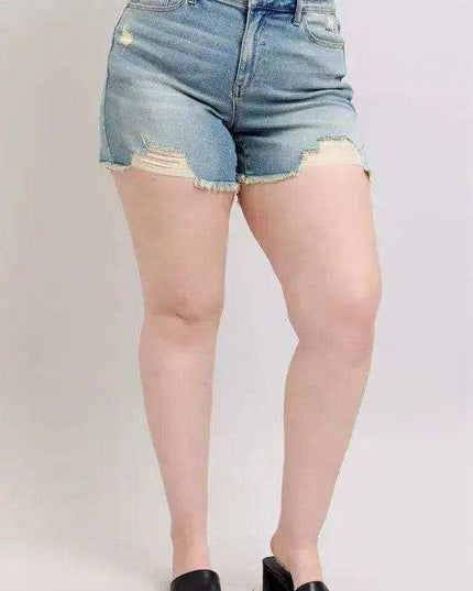 Judy Blue High Rise Washed Fly Stitch Detail Denim Shorts 150323 - Sleekdenim.com
