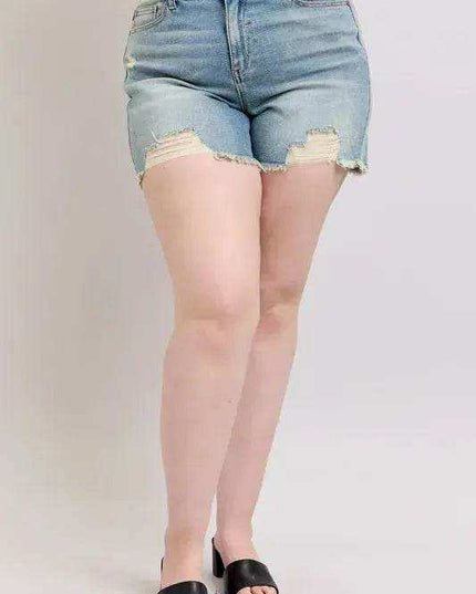 Judy Blue High Rise Washed Fly Stitch Detail Denim Shorts 150323 - Sleekdenim.com
