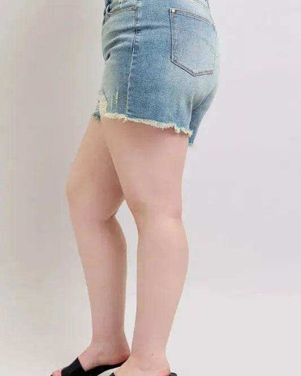 Judy Blue High Rise Washed Fly Stitch Detail Denim Shorts 150323 - Sleekdenim.com